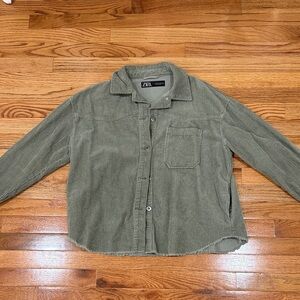 Zara Khaki Corduroy Button-Up Shacket